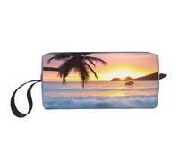 Borsa per il trucco, Borsa per la ricezione Borsa per cosmetici da viaggio Borsa da toilette Borsa per trucco portatile Organizer,Isola tropicale della palma di alba