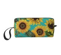 Borsa per il trucco, Borsa per la ricezione Borsa per cosmetici da viaggio Borsa da toilette Borsa per trucco portatile Organizer,Girasoli D'epoca Su Verde Acqua