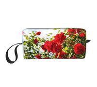 Borsa per il trucco, Borsa per la ricezione Borsa per cosmetici da viaggio Borsa da toilette Borsa per trucco portatile Organizer,Cespuglio di rose rosse stampato