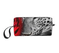 Borsa per il trucco, Borsa per la ricezione Borsa per cosmetici da viaggio Borsa da toilette Borsa per trucco portatile Organizer,Rosa rossa leopardata