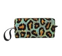 Borsa per il trucco, Borsa per la ricezione Borsa per cosmetici da viaggio Borsa da toilette Borsa per trucco portatile Organizer,Stampa animalier chic leopardo verde acqua