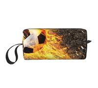 Borsa per il trucco, Borsa per la ricezione Borsa per cosmetici da viaggio Borsa da toilette Borsa per trucco portatile Organizer,Pallone da calcio in fiamme di fuoco ardente