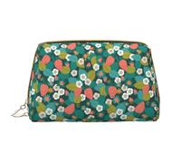 Borsa per il trucco, Borse cosmetiche Borsa da toilette da viaggio per le donne, Borsa per il trucco di grande capacità, Organizzatore di borse per il trucco, Bacche rosse foglie verdi fiori bianchi