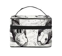 Borsa per il trucco Borse cosmetiche da viaggio Grande Borsa da bagno portatile Organizer Borsa per le donne Cubi di colore astratto Borsa da toilette viola, 2 pesci che nuotano nell'anima perduta,