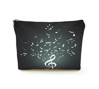 Borsa per il trucco Borse cosmetiche da viaggio in lino da donna per viaggi d'affari, chiave di violino o simbolo musicale su sfondo nero, custodia per il trucco