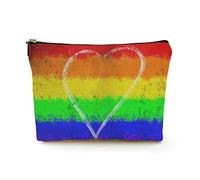 Borsa per il trucco Borse cosmetiche da viaggio in lino da donna per viaggi d'affari, cuori su parete vintage con colori arcobaleno, custodia per il trucco