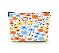 Borsa per il trucco Borse cosmetiche da viaggio in lino da donna per viaggi d'affari, sfondo floreale nero giallo arancio blu, custodia per il trucco
