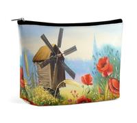 Borsa per il trucco, borse cosmetiche personalizzate per le donne, Arte del papavero, 7.3cm L x 15cm W x 5.9cm H, Astuccio per trucchi