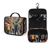Borsa per il trucco, borse cosmetiche personalizzate per le donne, Città moderna, 22.5(fold)/41(unfold)L x 7W x 18.5H cm, Astuccio per trucchi