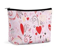 Borsa per il trucco, borse cosmetiche personalizzate per le donne, Cuore d'amore floreale, 7.3cm L x 15cm W x 5.9cm H, Beauty case