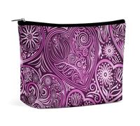 Borsa per il trucco, borse cosmetiche personalizzate per le donne, Cuore Texture Astratta Viola, 7.3cm L x 15cm W x 5.9cm H, Astuccio per trucchi