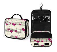 Borsa per il trucco, borse cosmetiche personalizzate per le donne, Motivo note d'amore, 22.5(fold)/41(unfold)L x 7W x 18.5H cm, Astuccio per trucchi