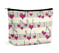 Borsa per il trucco, borse cosmetiche personalizzate per le donne, Motivo note d'amore, 7.3cm L x 15cm W x 5.9cm H, Beauty case