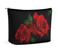 Borsa per il trucco, borse cosmetiche personalizzate per le donne, Rosa Rossa Amore Romantico, 7.3cm L x 15cm W x 5.9cm H, Astuccio per trucchi