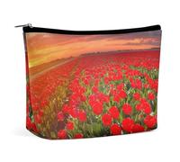 Borsa per il trucco, borse cosmetiche personalizzate per le donne, Tulipani nei Paesi Bassi, 7.3cm L x 15cm W x 5.9cm H, Astuccio per trucchi