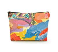 Borsa per il trucco Borse per cosmetici da viaggio in lino da donna per viaggi d'affari, pittura a olio di arte astratta disegnata a mano, custodia per il trucco