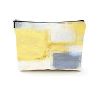 Borsa per il trucco Borse per cosmetici da viaggio in lino da donna per viaggi d'affari, pittura di arte astratta grigia e gialla, custodia per il trucco