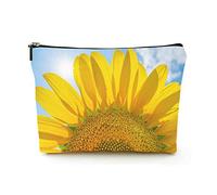 Borsa per il trucco Borse per cosmetici da viaggio in lino da donna per viaggi di lavoro, luce del sole attraverso le foglie di girasole, custodia per il trucco