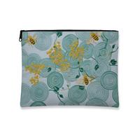Borsa per il trucco botanica, organizer da viaggio floreale con cerchi blu api miele per donne, piccola borsa portatile in tela con cerniera, borsa da toilette regalo di primavera per la cura della