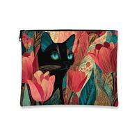 Borsa per il trucco botanico, borsa da viaggio per cosmetici con gatti e fiori per donne, piccola borsa portatile in tela con cerniera, regalo per gli amanti dei gatti, borsa da toilette per festival