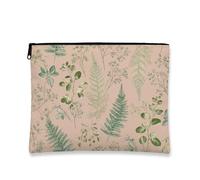 Borsa per il trucco botanico, con foglie verdi, borsa da viaggio per cosmetici da donna, piccola borsa portatile in tela con cerniera, regalo quotidiano per la cura della pelle, Pesca, 7x9 Inch