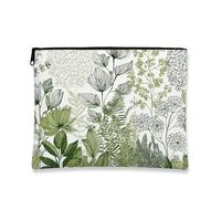Borsa per il trucco botanico, con foglie verdi, borsa da viaggio per cosmetici vintage da donna, piccola borsa compatta in tela con cerniera, regalo primaverile per la cura della pelle, Verde, 7x9