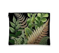 Borsa per il trucco botanico, con foglie verdi, borse da viaggio per cosmetici da donna, piccola borsa portatile in tela con cerniera, organizer ecologico per la cura della pelle, Verde, 7x9 Inch