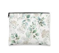 Borsa per il trucco botanico, con foglie verdi, custodie da viaggio per cosmetici ad acquerello per donne, piccola custodia portatile in tela con cerniera, organizer per articoli da toeletta a tema