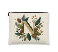 Borsa per il trucco botanico, verde lettera N, borsa da viaggio per cosmetici da donna, piccola borsa portatile in tela con cerniera, borsa da toilette per la cura della pelle delle vacanze, Verde
