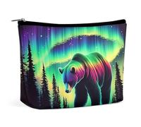 Borsa per il trucco "Brown Bear Under The Northern Lights" per borsetta, borse per donna con cerniera, pochette da viaggio per articoli da toeletta, borse per il trucco, cosmetici