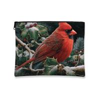 Borsa per il trucco cardinale, borsa da viaggio invernale con uccellino rosso, borsa da viaggio per donne, piccola borsa portatile in tela con cerniera, organizer per articoli da toeletta per la cura