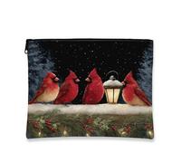 Borsa per il trucco cardinale, borsa da viaggio per cosmetici da donna, organizer portatile con cerniera, borsa da toilette natalizia per la cura della pelle, Rosso, 7x9 Inch, uccelli
