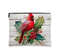 Borsa per il trucco cardinale, borsa da viaggio per cosmetici vintage con uccellino rosso, borsa da viaggio per donne, piccola borsa portatile in tela con cerniera, regalo festivo per la cura della