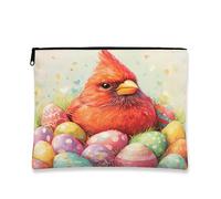 Borsa per il trucco cardinale pasquale, graziosa borsa da viaggio per cosmetici, da donna, organizer portatile in tela con cerniera, borsa da toilette primaverile per le vacanze, 17,8 x 22,9