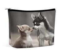 Borsa per il trucco Chihuahua con simpatici cuccioli che si baciano, organizer da viaggio per articoli da toilette, pochette cosmetica per donne, regali di compleanno per mamme, ragazze, donne e sorel