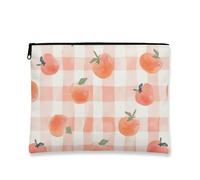 Borsa per il trucco color pesca, borsa da viaggio per cosmetici, con motivo a scacchi, per donne, piccola borsa portatile in tela con cerniera, borsa da toeletta regalo estiva, Pesca, 7x9 Inch, Frutta