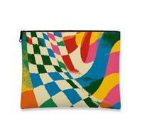 Borsa per il trucco colorata a scacchiera, dal design astratto vivace, borsa portatile da viaggio per donne, divertente piccola borsa in tela con cerniera, regalo di compleanno per la cura della pelle