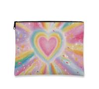 Borsa per il trucco colorata, borsa da viaggio per cosmetici artistici con motivo a cuore per donne, piccola borsa portatile in tela con cerniera, regalo per festival per la cura della pelle borsa da