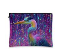 Borsa per il trucco colorata con airone, design vivace con uccellini, borsa da viaggio per donne, organizer portatile con cerniera, regalo ideale per festival e avventure estive, Colorato, 7x9 Inch