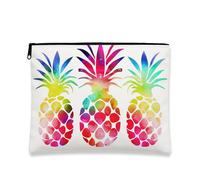 Borsa per il trucco colorata con ananas, borsa da viaggio per cosmetici tropicale arcobaleno per donne, piccola borsa portatile in tela con cerniera, regalo estivo per la cura della pelle, bianco, 7x9