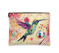 Borsa per il trucco colorata con colibrì, borsa da viaggio artistica vibrante per donne, organizer portatile in tela con cerniera, borsa da toilette estiva per la cura della pelle, Colorato, 7x9 Inch