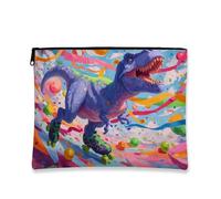 Borsa per il trucco colorata con dinosauro, pattinaggio a rotelle, borsa cosmetica dal design divertente per bambini, organizer da viaggio portatile con cerniera, borsa per la cura della pelle regalo