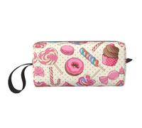 Borsa per il trucco colorata con dolce lecca lecca e ciambella, borsa per cosmetici resistente, borsa da viaggio per il trucco, regalo essenziale per donne e uomini, bianco, Taglia unica