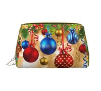 Borsa per il trucco colorata con foglie tropicali,Grande sacchetto cosmetico in pelle portatile,Borsa da toilette impermeabile da viaggio, Merry Christmas., Taglia unica