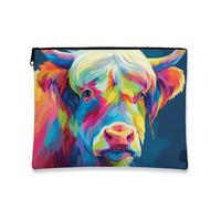 Borsa per il trucco colorata con mucca, vivace astuccio da viaggio per cosmetici, da donna, portatile, in tela, con cerniera, regalo a tema fattoria per la cura della pelle, festival estivi, Colorato