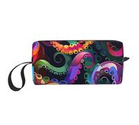 Borsa per il trucco colorata con tentacoli di polpo resistente all'acqua organizer da viaggio per donne uomini mare oceano cosmetico custodia con cerniera piccola borsa portatile per attrezzi