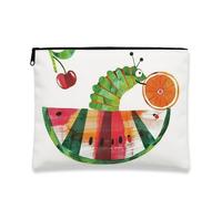 Borsa per il trucco colorata, fantasiosa borsa da viaggio per cosmetici con bruco e frutta per donne, piccola borsa portatile in tela con cerniera, regalo estivo per la cura della pelle, bianco, 7x9