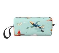 Borsa per il trucco con aeroplani dei cartoni animati, organizer da viaggio resistente all'acqua, per donne e uomini, custodia per cosmetici con cerniera, piccola borsa portatile per attrezzi