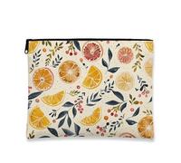 Borsa per il trucco con agrumi, borsa da viaggio vintage floreale per donne, piccola borsa portatile in tela con cerniera, regalo estivo per la cura della pelle, Giallo, 7x9 Inch, Frutta