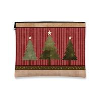 Borsa per il trucco con alberi di Natale, borsa da viaggio per cosmetici rustica vintage per donna, organizer portatile in tela con cerniera, borsa da toilette per la cura della pelle durante le vaca
